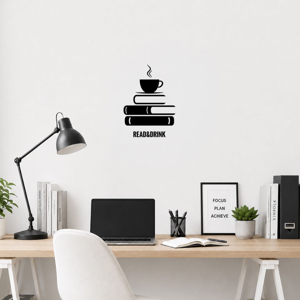 Kitaplar ve Kahve Read And Drink Dekoratif Duvar Sticker