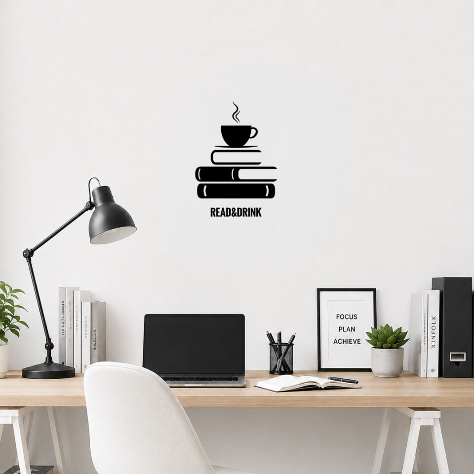 Kitaplar ve Kahve Read And Drink Dekoratif Duvar Sticker